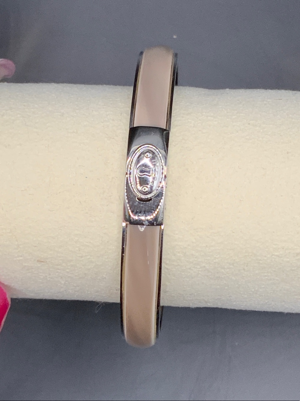 Fossil Beige Enamel Hinged Bangle Bracelet with Silver Accent